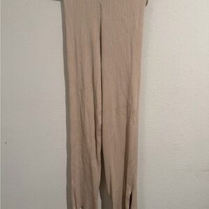Pink Rose Cream Ribbed Knit Pants Set